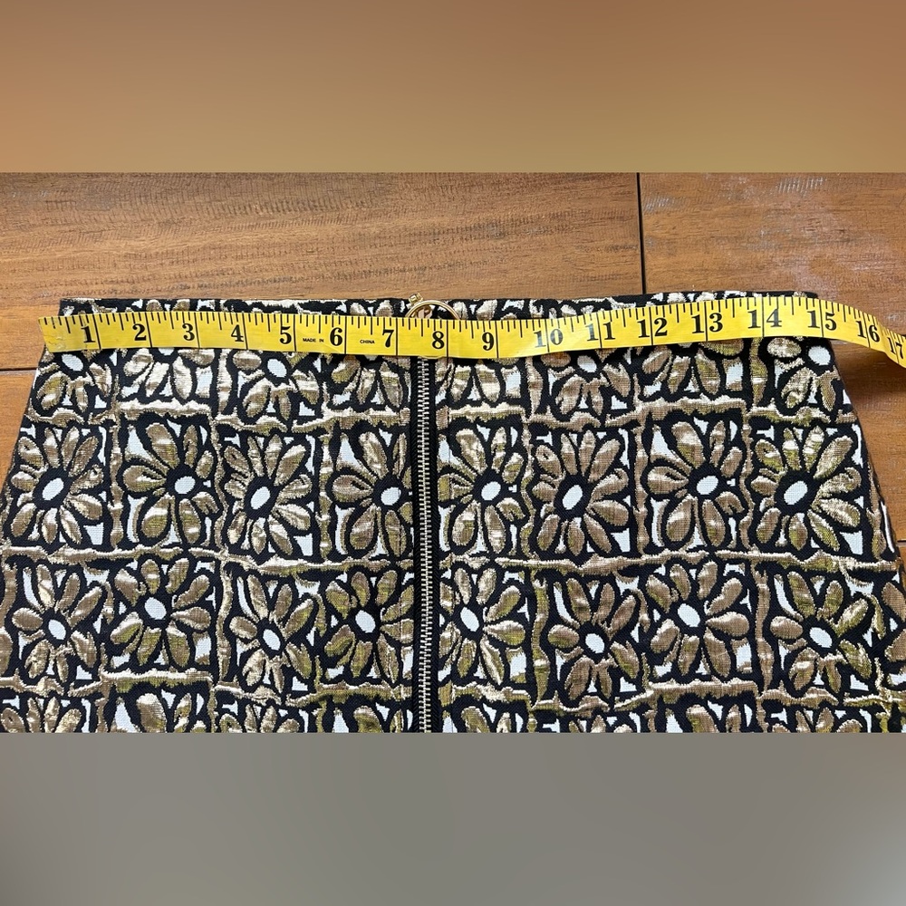 J. McLaughlin Perita Mini Skirt Vintage Daisy Gold Metallic Brocade Zip Front - Picture 14 of 14